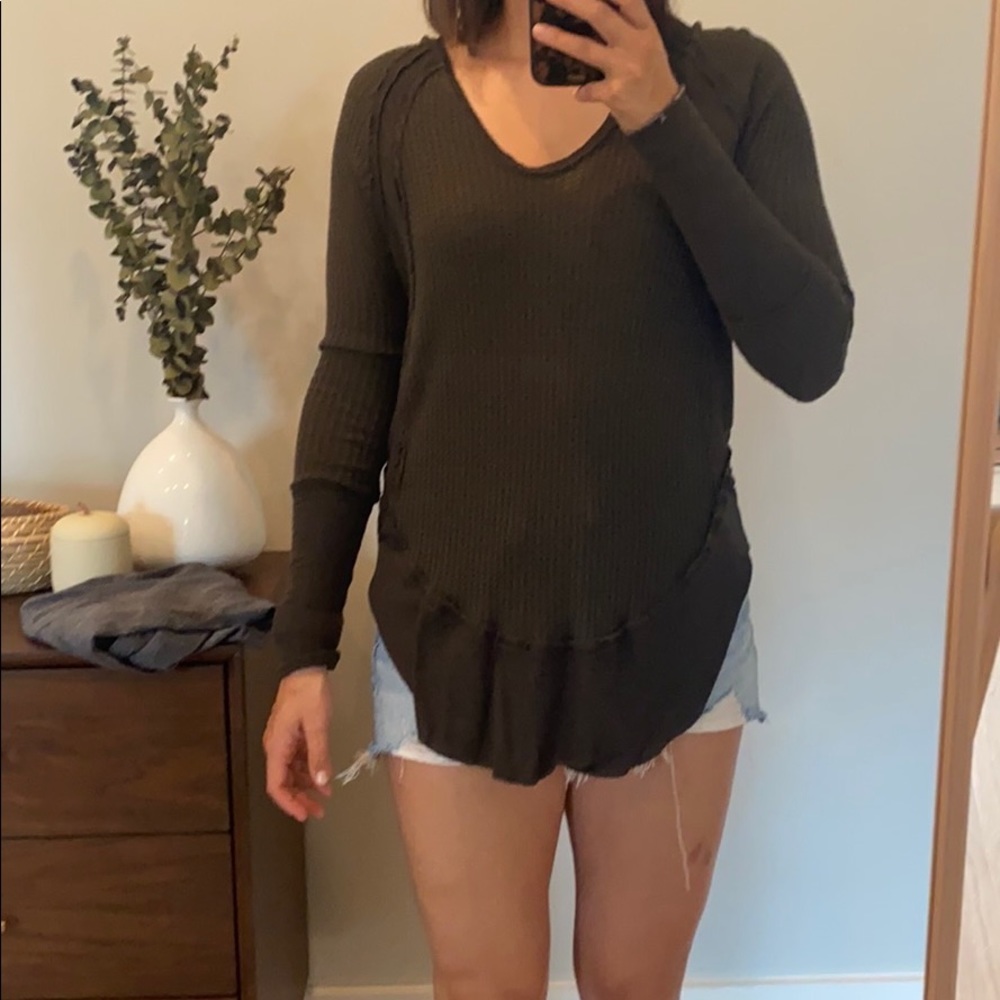 Olive green long sleeve oversized Free People Top